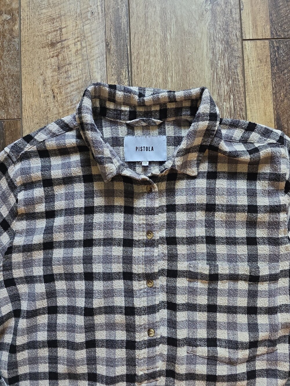 Pistola - Split Button Back Plaid Top - XXL - Black Grey Cream Plaid